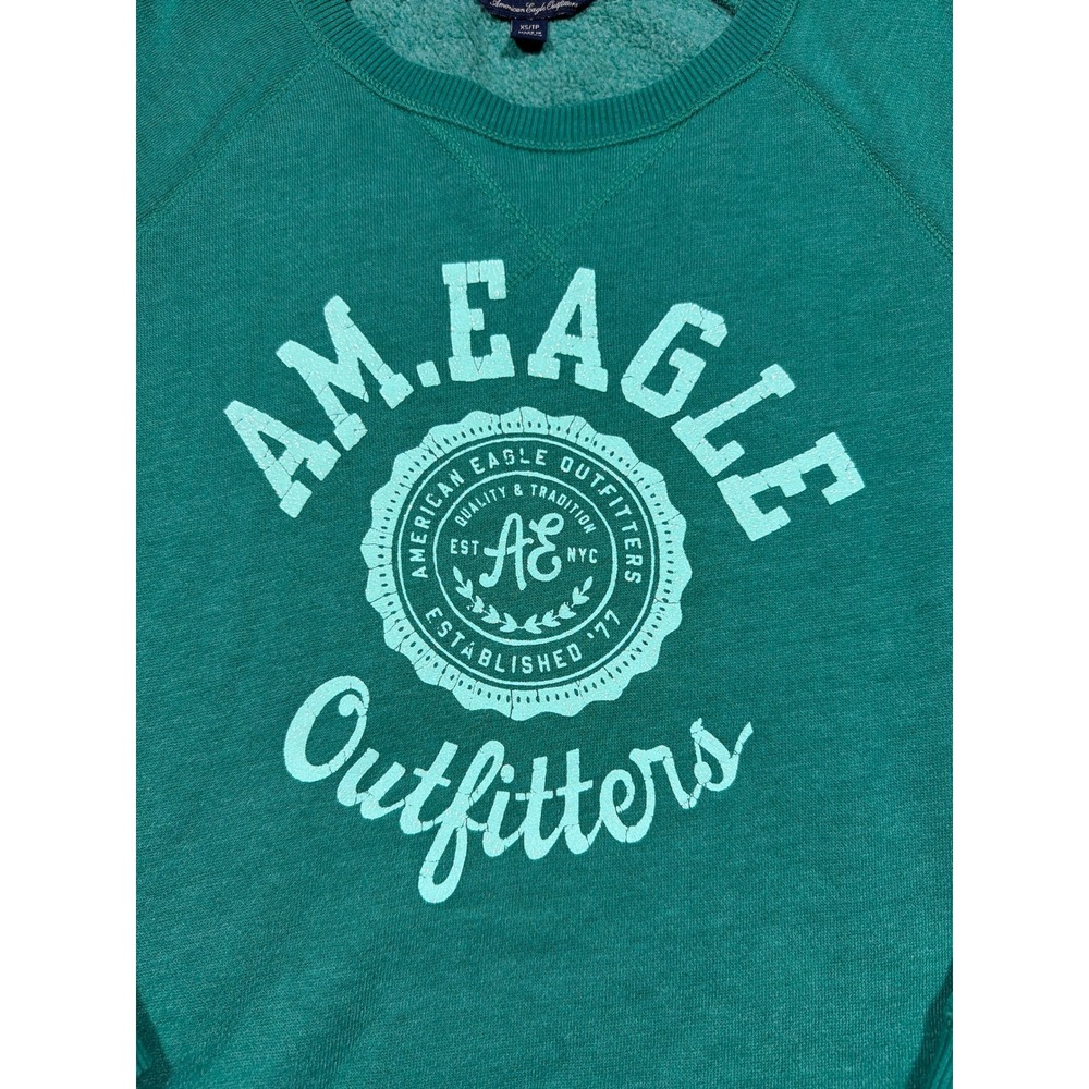 American Eagle‎ Outfitters Green Pullover Sweatshirt Women's XS Logo Crew Fleece - Picture 7 of 8